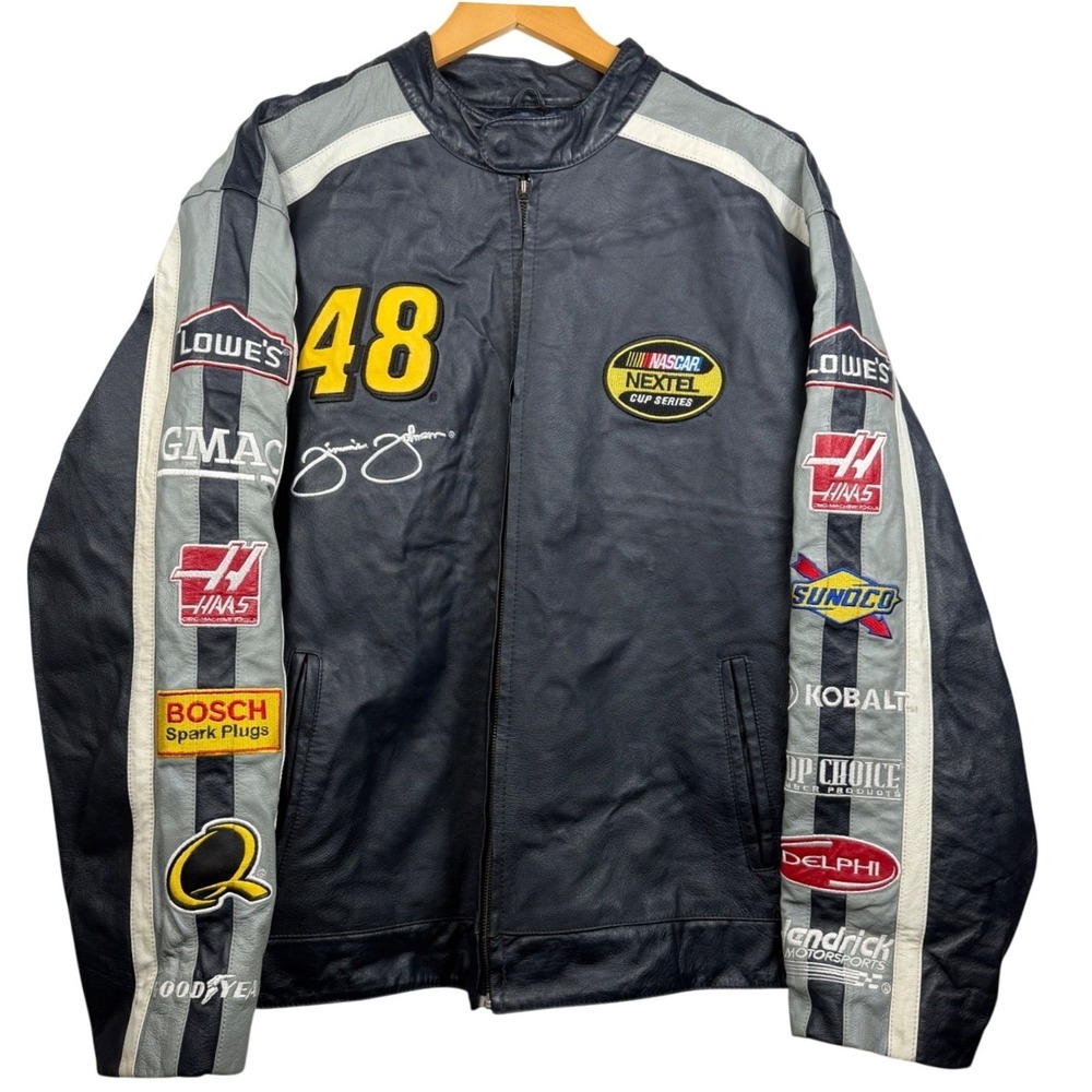 Jimmie Johnson #48 NASCAR VTG Lowe's Genuine Leather Racing Jacket Men's XL
